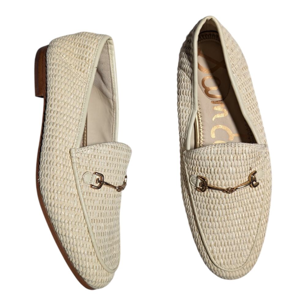 Sam Edelman Loraine Ivory Linen Woven Raffia Horsebit Classic Loafers Sz 7